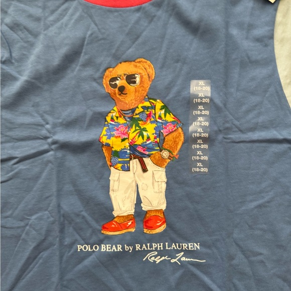 Polo by Ralph Lauren Boys Sz XL 18-20 Blue and Green Bear T-Shirt - Picture 4 of 7